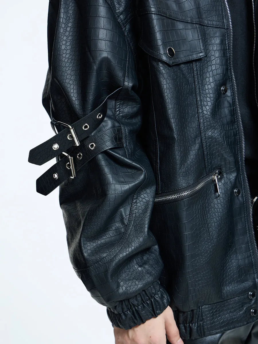 【23s September.】Loose Casual Retro PU Leather Jacket  Leather Pants-M/L