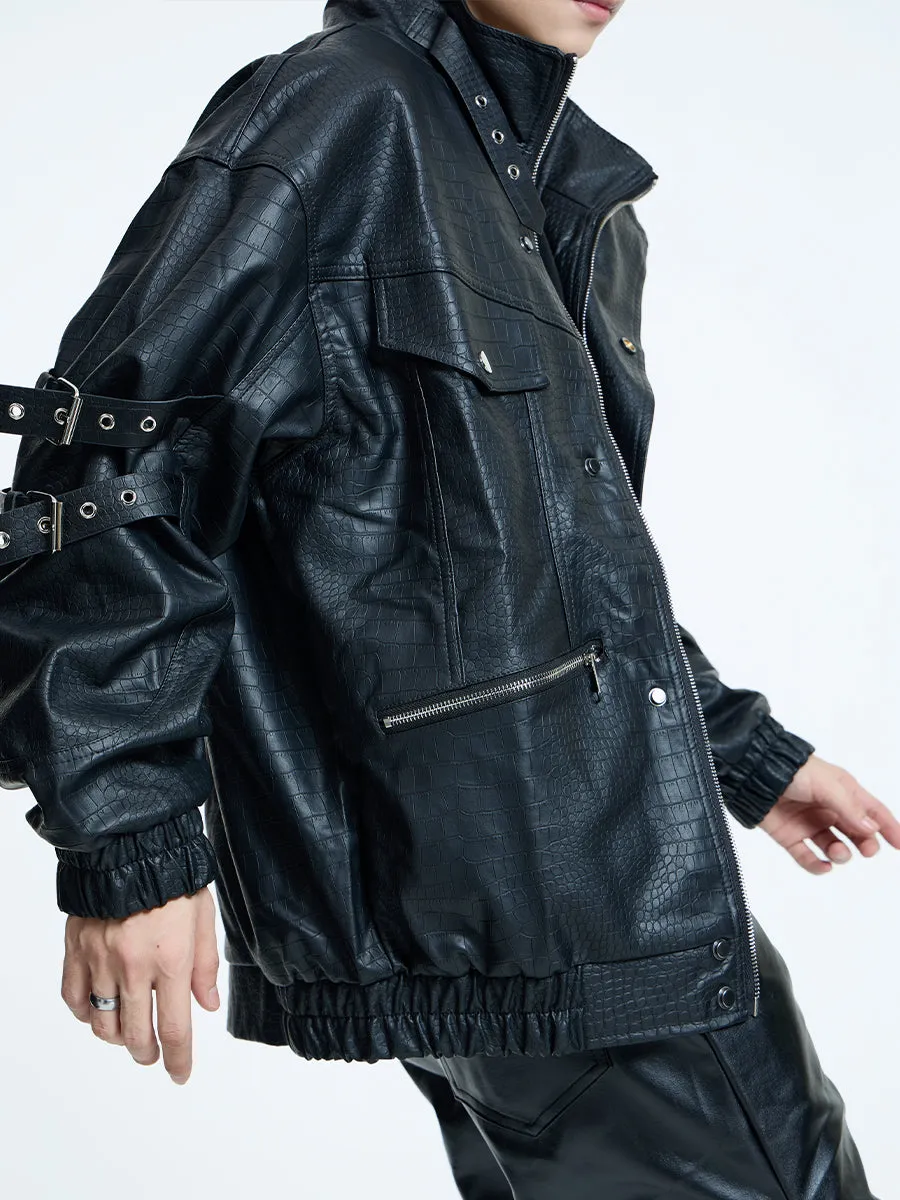 【23s September.】Loose Casual Retro PU Leather Jacket  Leather Pants-M/L