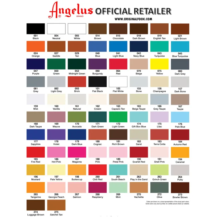 (80 Colors) Angelus Acrylic Leather Paint (A to L)