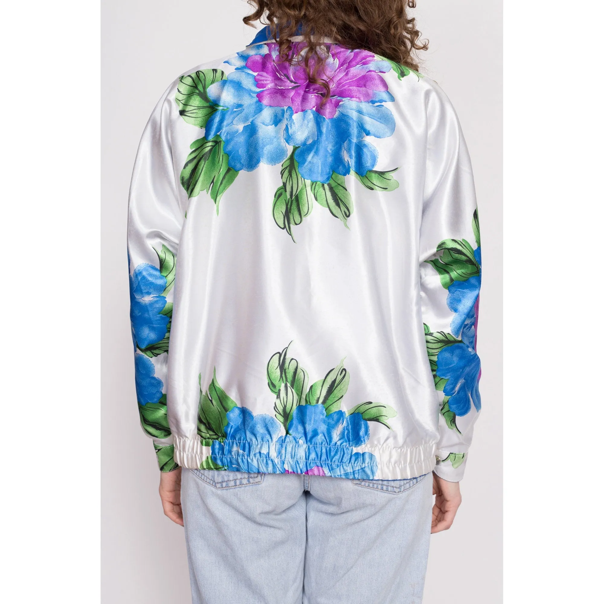 80s Shiny Reversible Floral & Optical Illusion Windbreaker - Extra Large