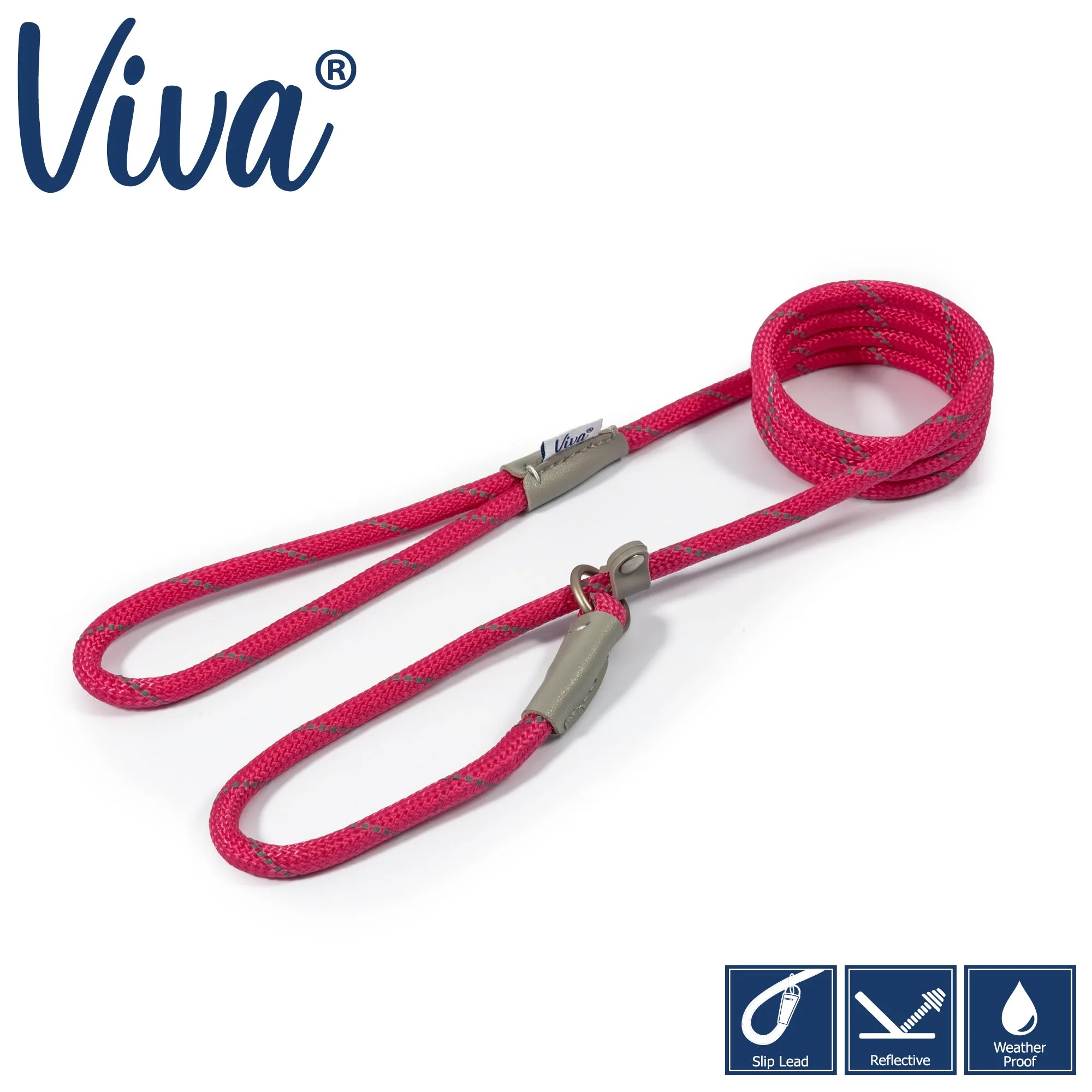 Ancol - Viva Nylon Refective Rope Slip Lead - Pink - 150cm x 12mm (max 50kg)