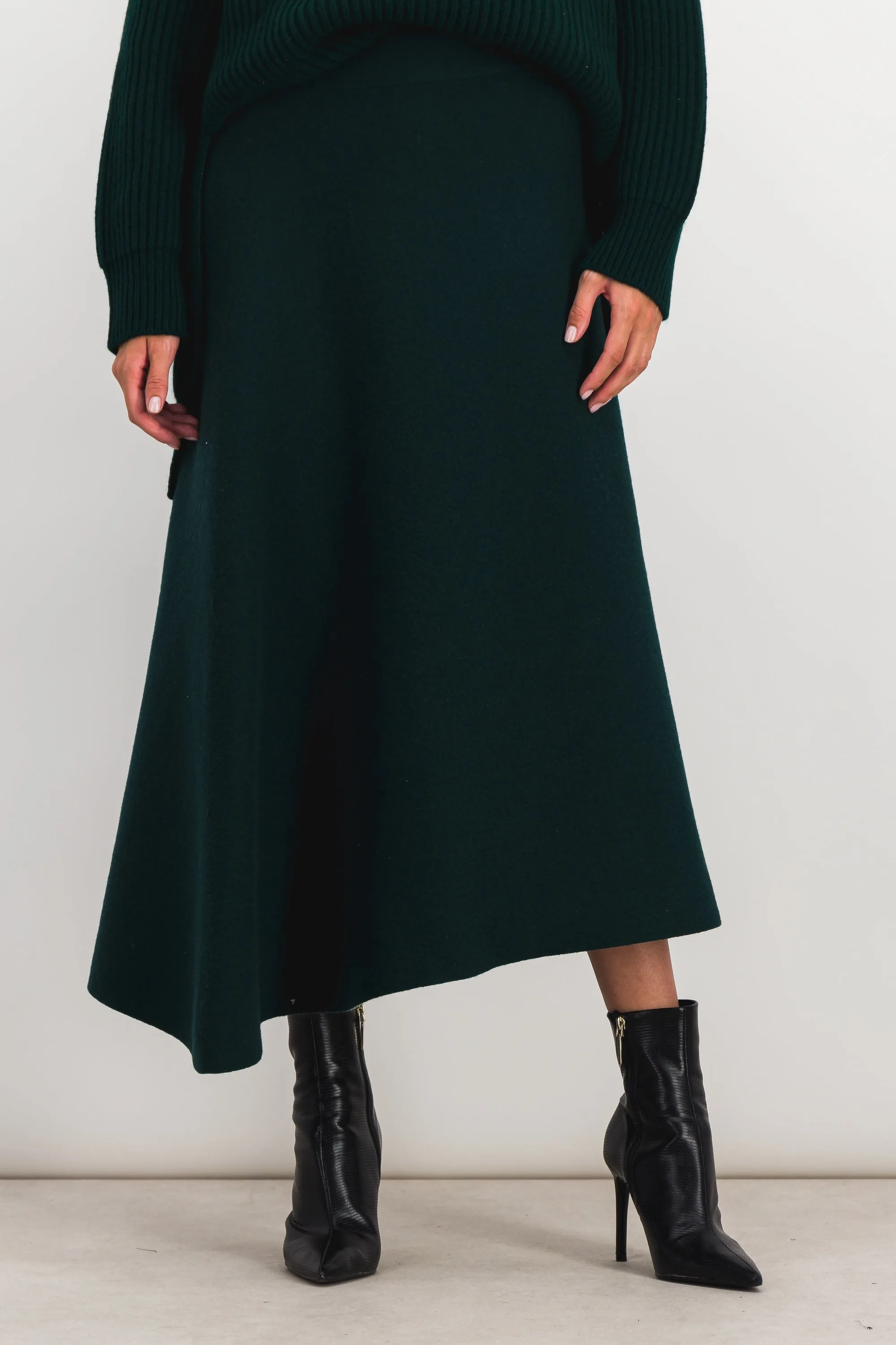 Asymmetric flared double face mohair-silk gored skirt