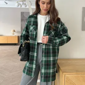 Autumn Casual Green Loose Lapels Plaid Shirt Russian Long Office Minimalist Cardigan Women Clothes