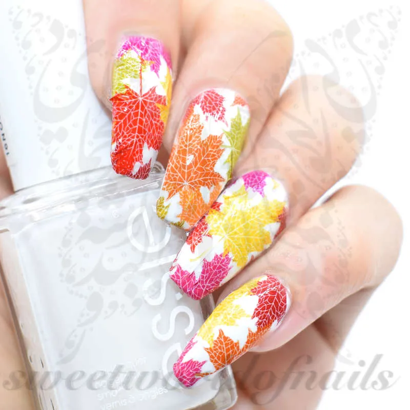 Autumn Nail Art Leaves Water Full Wraps