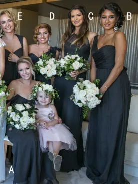 Black Chiffon Mismatched Elegant Long Bridesmaid Dresses ,DB139