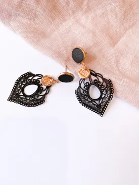 Black Concrete with Vintage Black Lace Earrings