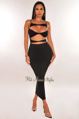 Black Cut Out Knotted Slim Fit Maxi Dress