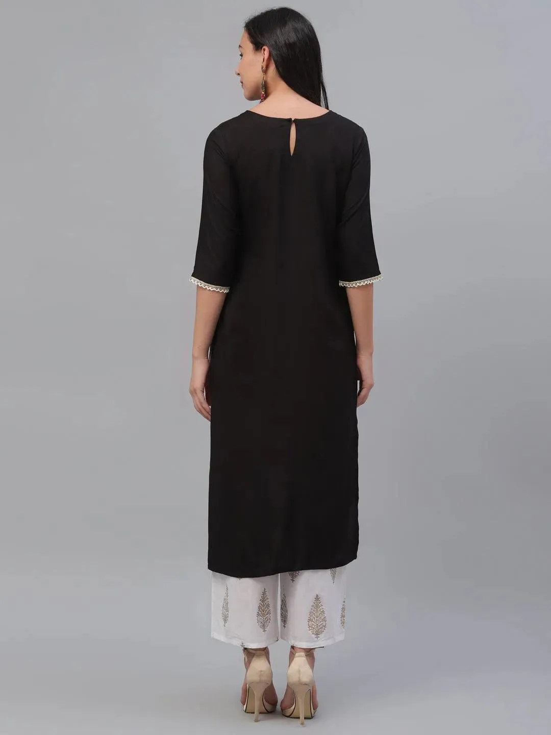 Black Embroidered Rayon Kurta