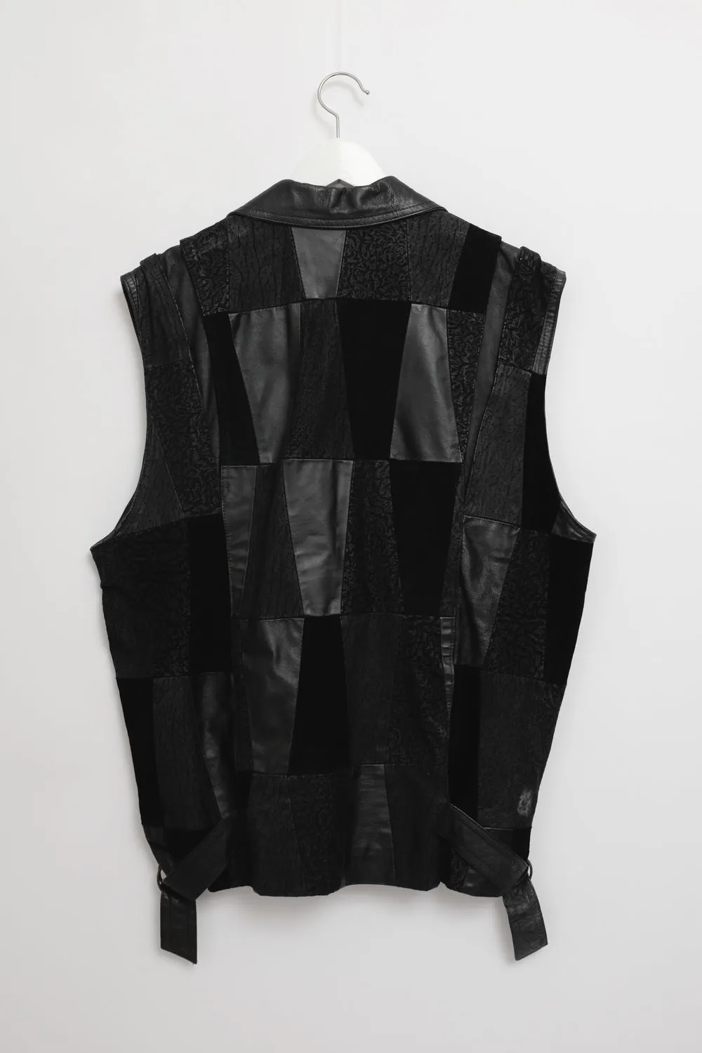 BLACK LEATHER VINTAGE OVERSIZE VEST