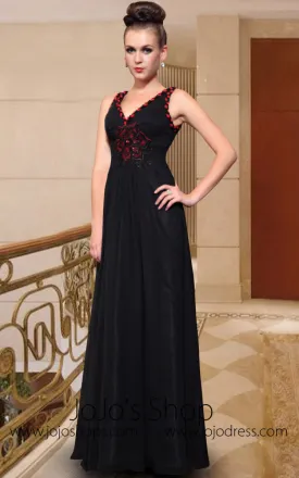 Black V Neck Evening Dress