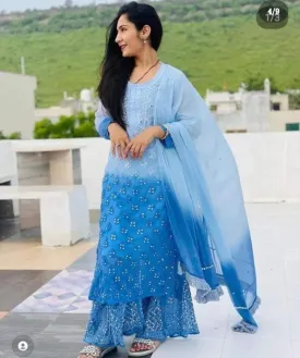 Blue Chikankari Sharara Set