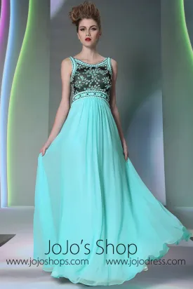 Blue Empire High Waist Formal Prom Evening Dress DQ830977