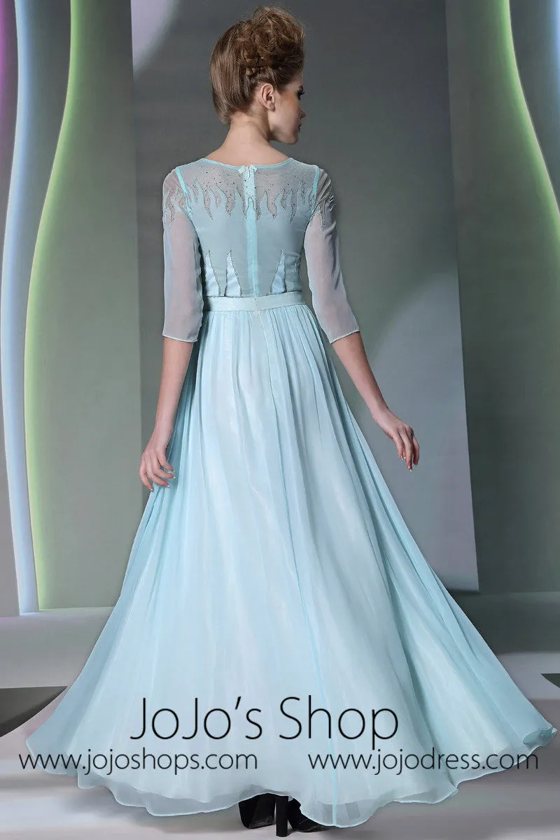 Blue Long Sleeves Chiffon Formal Prom Dress DQ830948