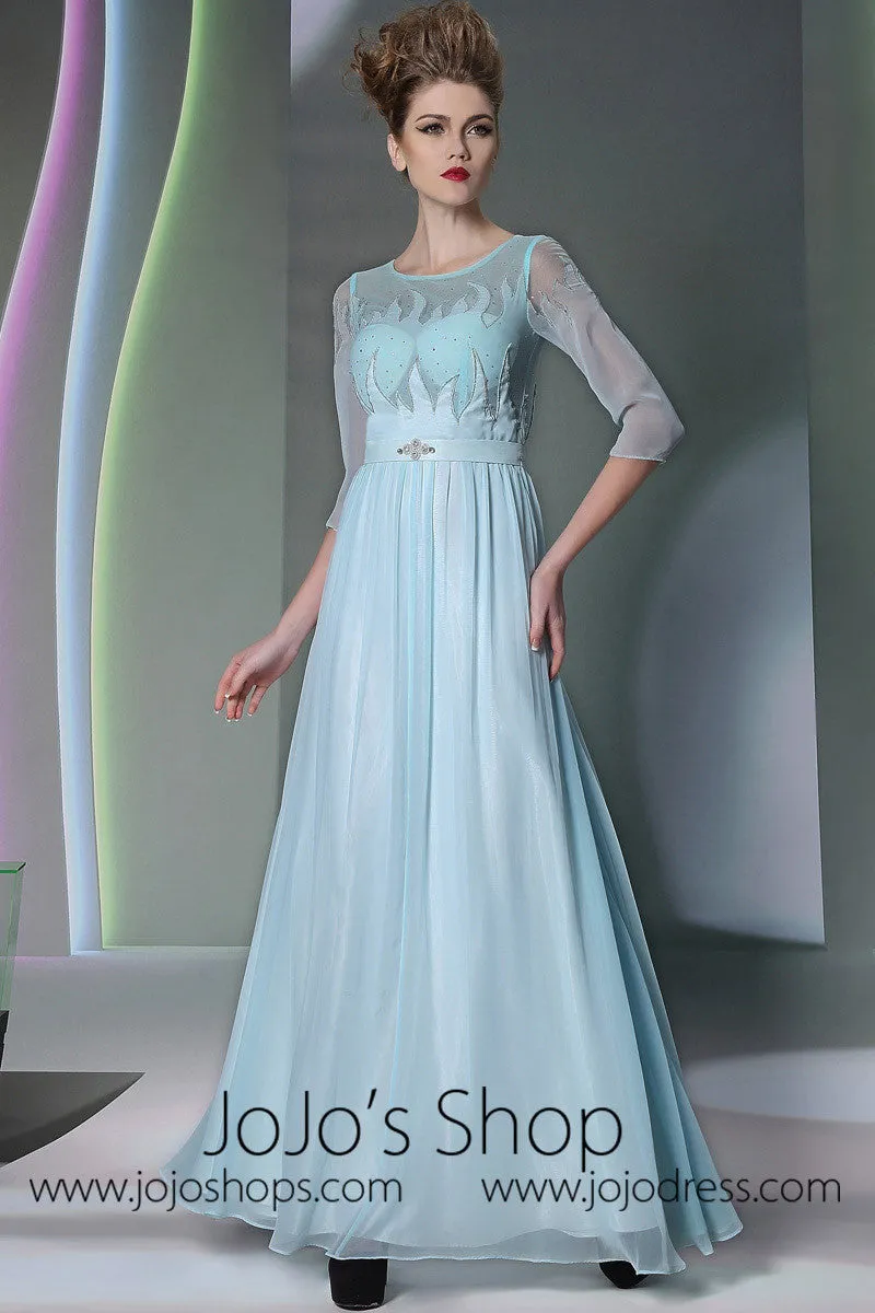 Blue Long Sleeves Chiffon Formal Prom Dress DQ830948