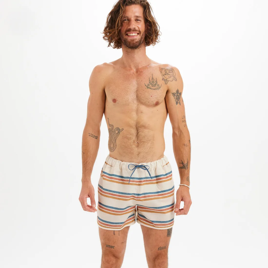 Boardshort surf 100 short SUNSTRIPEGREEN