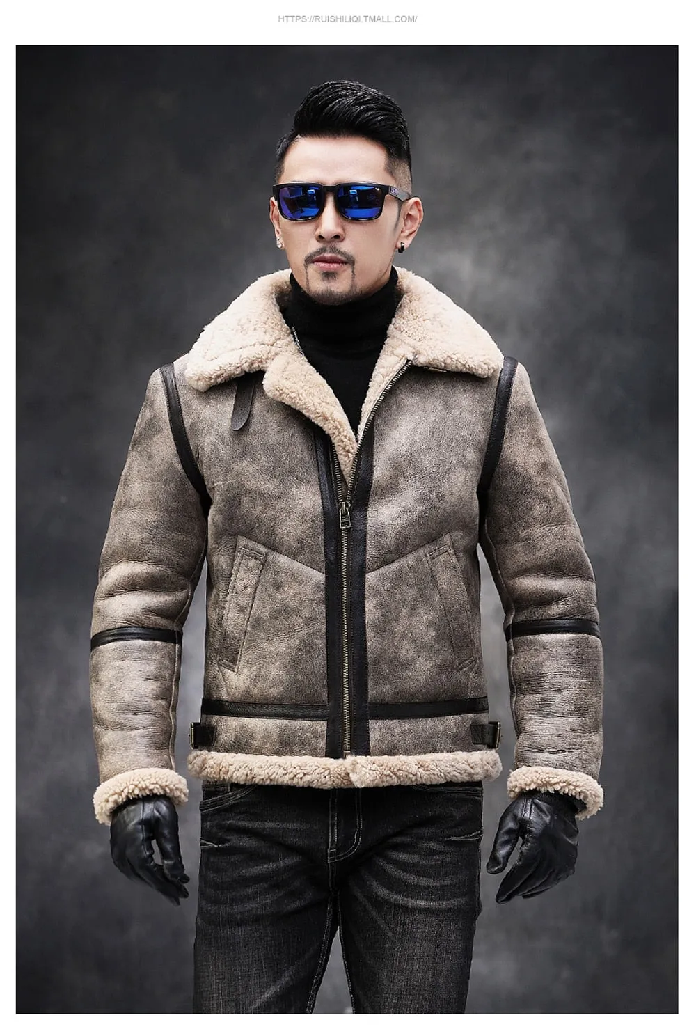 Brown Genuine Leather Sherling Fur Coats