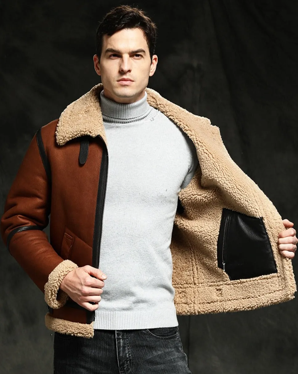 Brown Genuine Leather Sherling Fur Coats