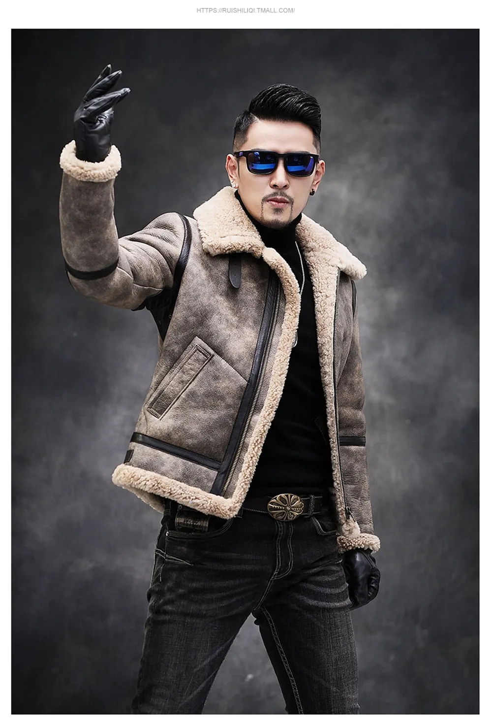 Brown Genuine Leather Sherling Fur Coats