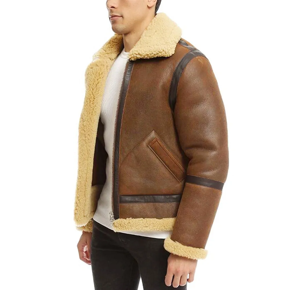 Brown Genuine Leather Sherling Fur Coats