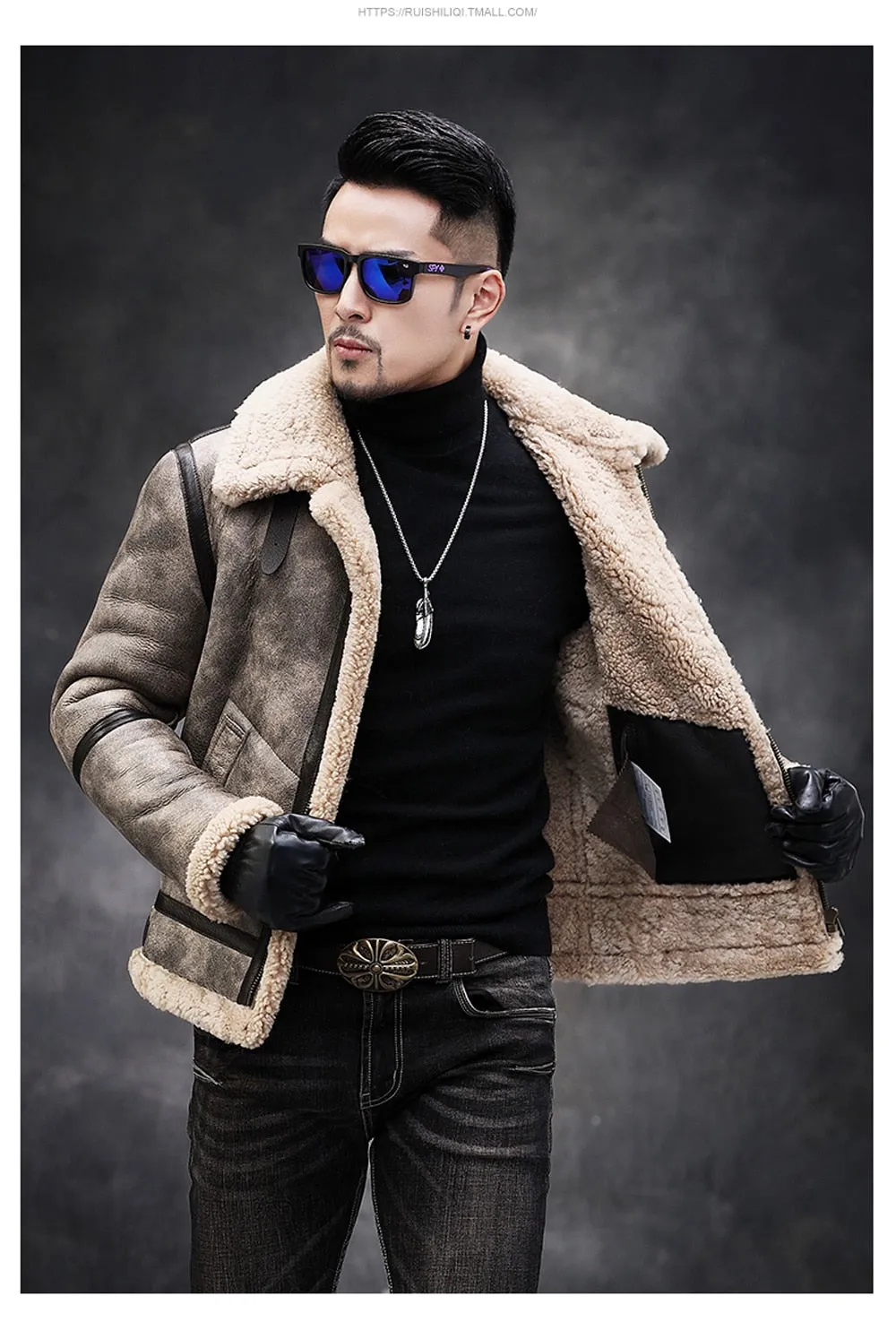 Brown Genuine Leather Sherling Fur Coats