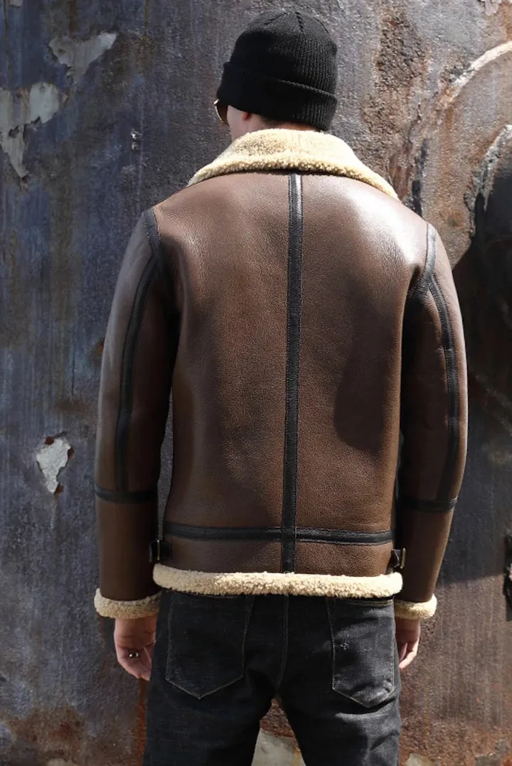 Brown Genuine Leather Sherling Fur Coats