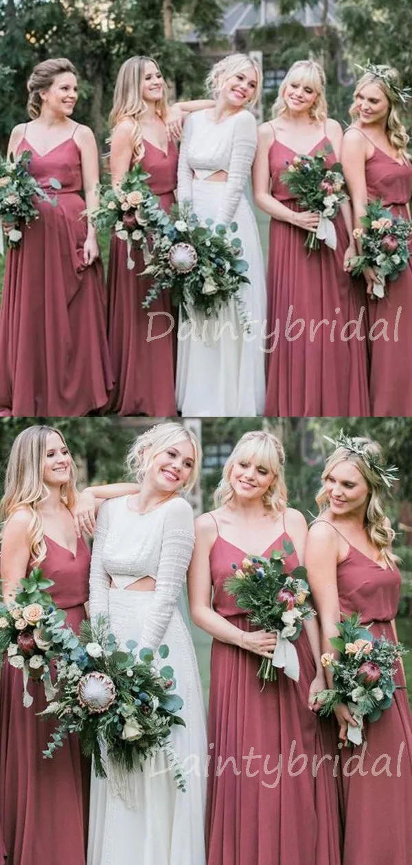 Charming V-neck Long Chiffon Floor Length Bridesmaid Dresses.DB10382