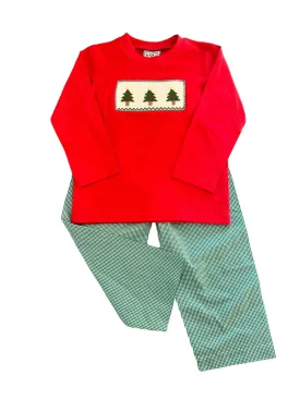 Christmas Tree Smocked Boy's Pant Set