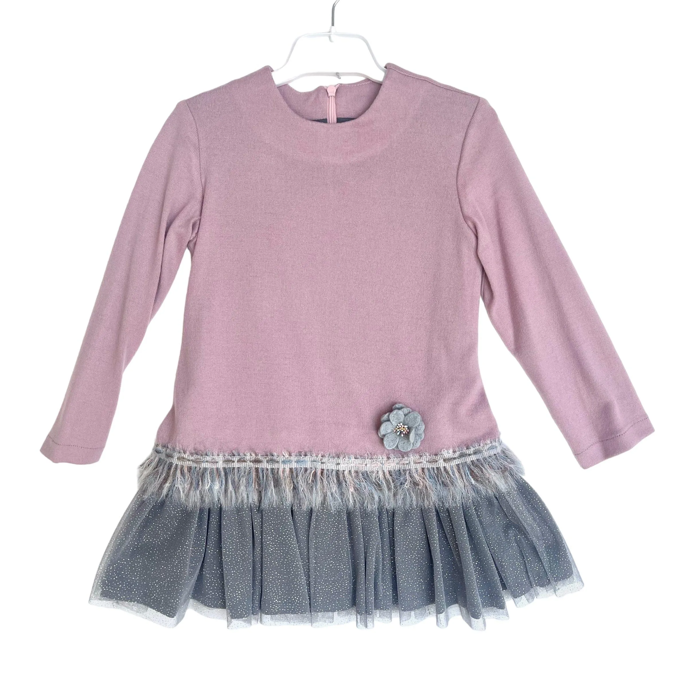 CLEARANCE DEAL - Nekenia - Girls Dusky Pink & Grey Sparkle Drop Waist Dress