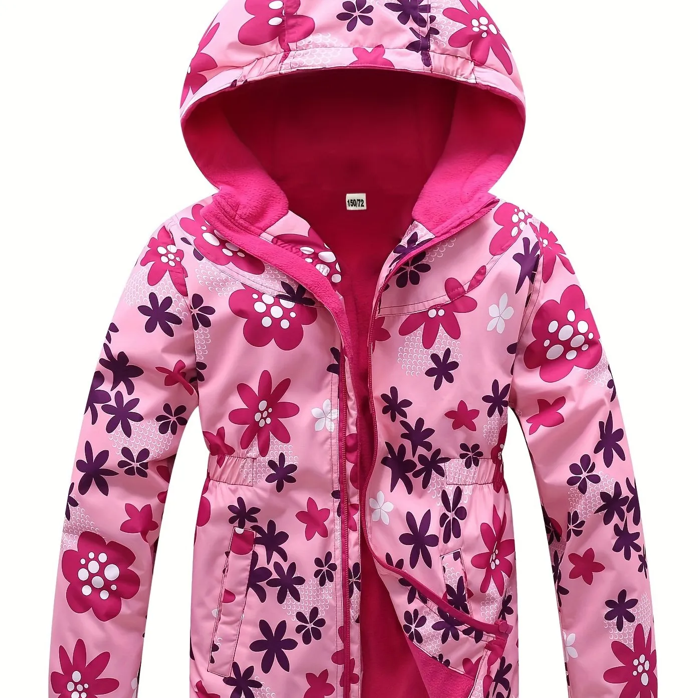 Cozy Cartoon Floral Girls’ Hooded Fleece Jacket – Thermal Windbreaker for Outdoor Fun