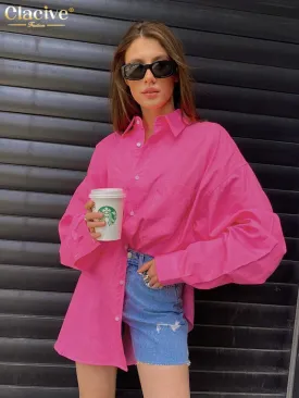 deanwangkt Autumn Loose Pink Office Women Shirt  Elegant Long Sleeve Fashion Blouses Cotton Streetwear Solid Shirts Top Female