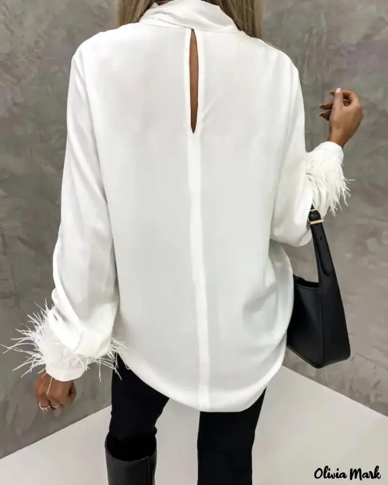 Deanwangkt - Feather Trim Long Sleeve Top