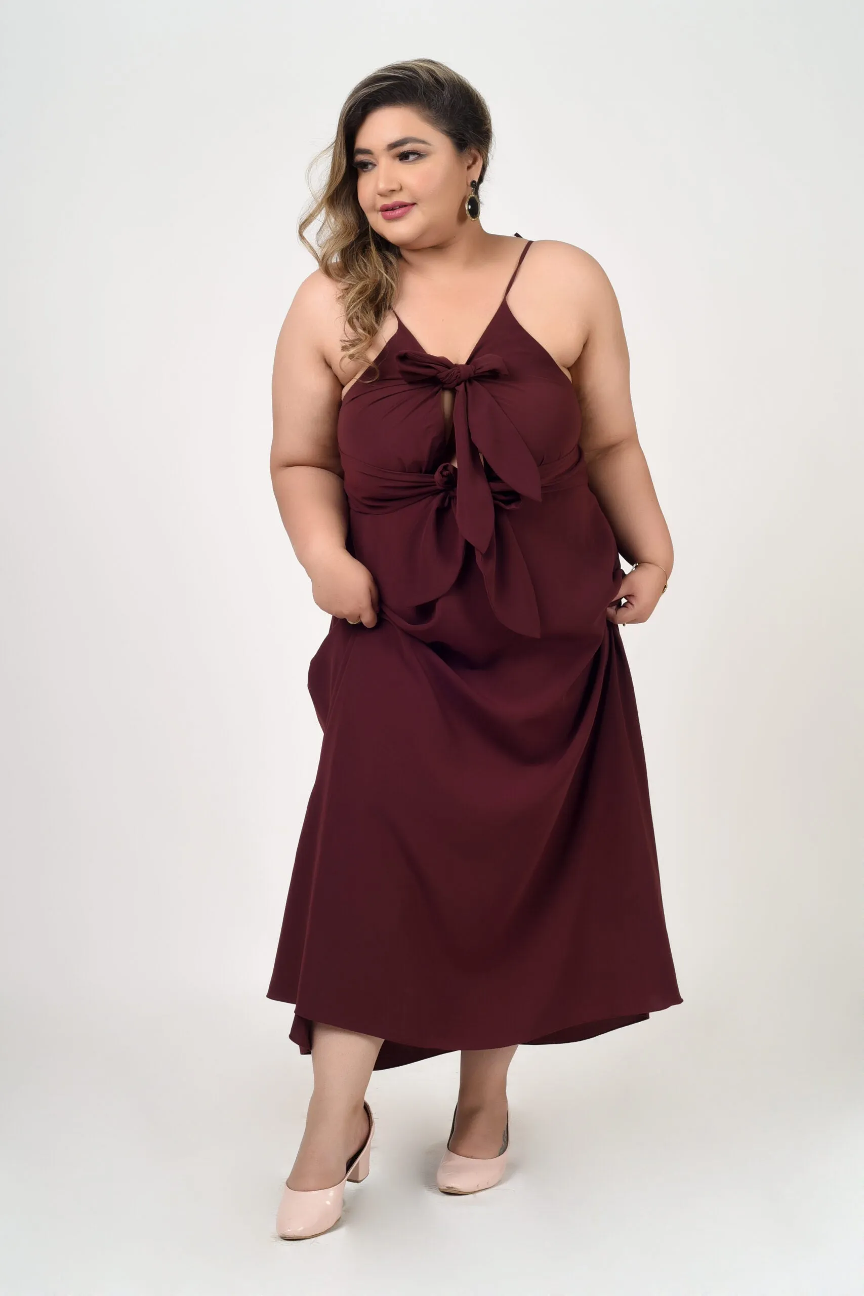 Deep Brown Cut-out and Tie Dress