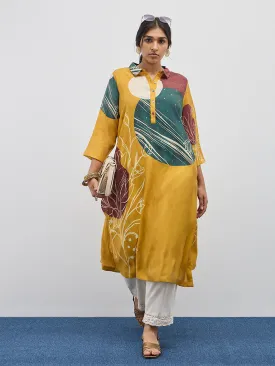 Diza Yellow Foliage Printed A-Line Kurta