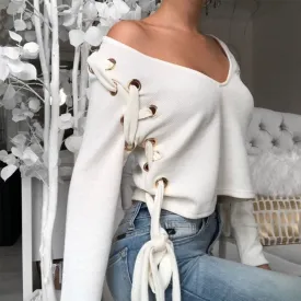 DressBetty - ladies tops and blouses Sexy V-Neck Long Sleeve Women Sequined Bandage Shirts casual Short Tops Blouse