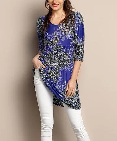 Fashion casual all-match three-quarter sleeve print mid-length T-shirt