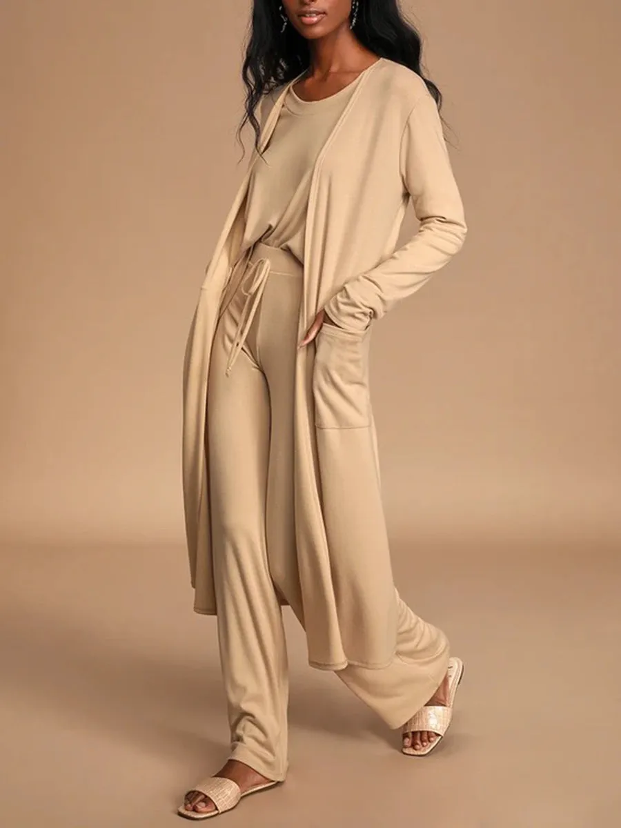 Fashion Casual Loose Round Neck Top Pants and Coat Suit