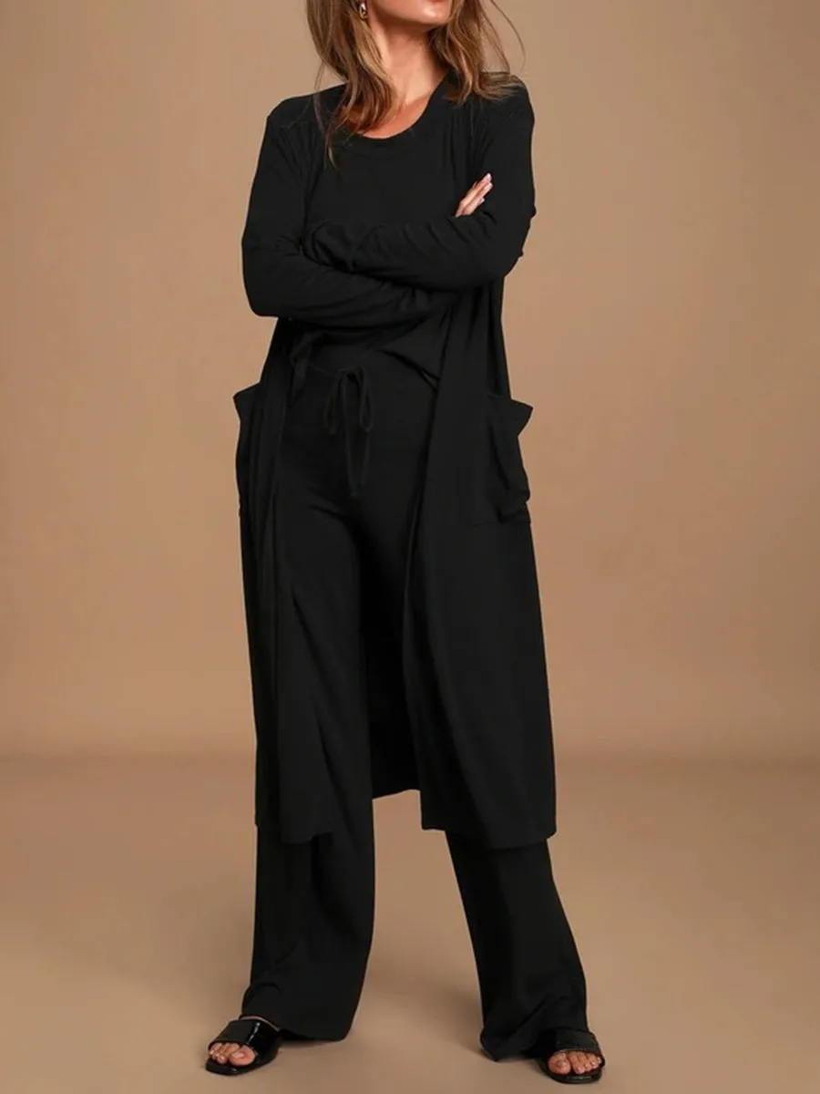 Fashion Casual Loose Round Neck Top Pants and Coat Suit