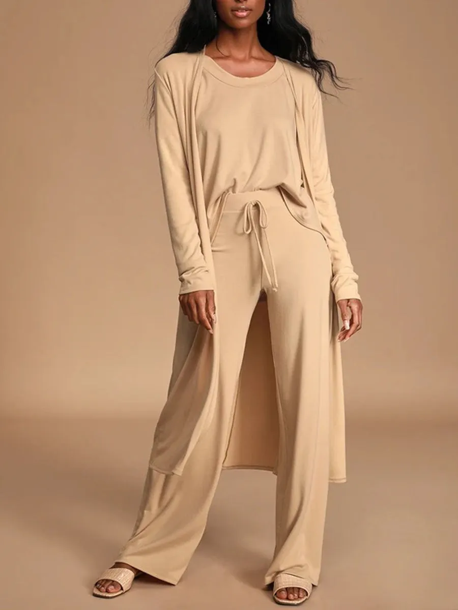 Fashion Casual Loose Round Neck Top Pants and Coat Suit