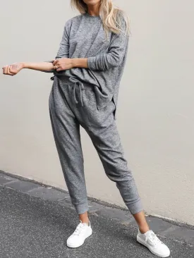 Fashion Casual Loose Solid Color Long Sleeve Round Neck Two-piece Suit