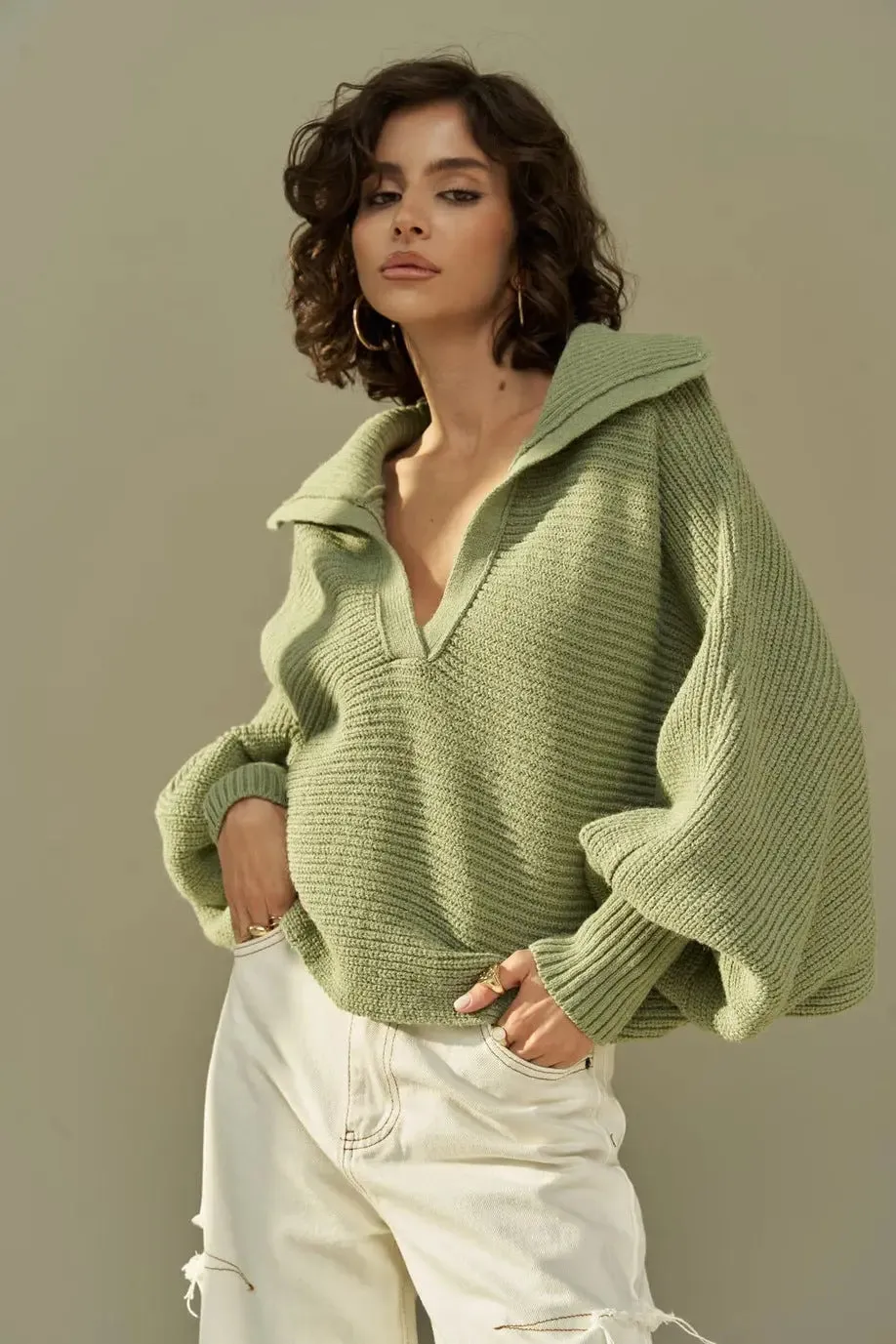 Fashionable Knitted Women's Pullover Sweater