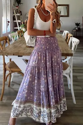 Floral Print Elastic Maxi Skirts