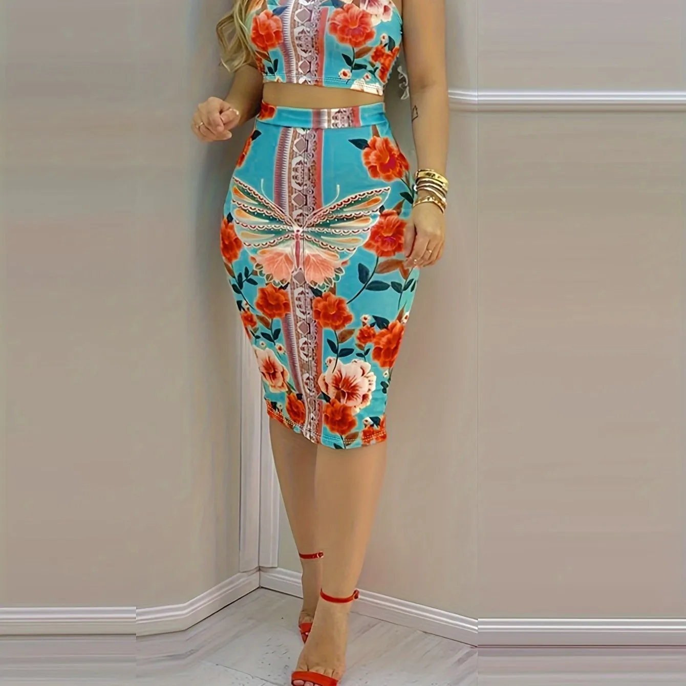 Floral Print Elegant Skirt Suit – Chic Formal &amp; Office Wear