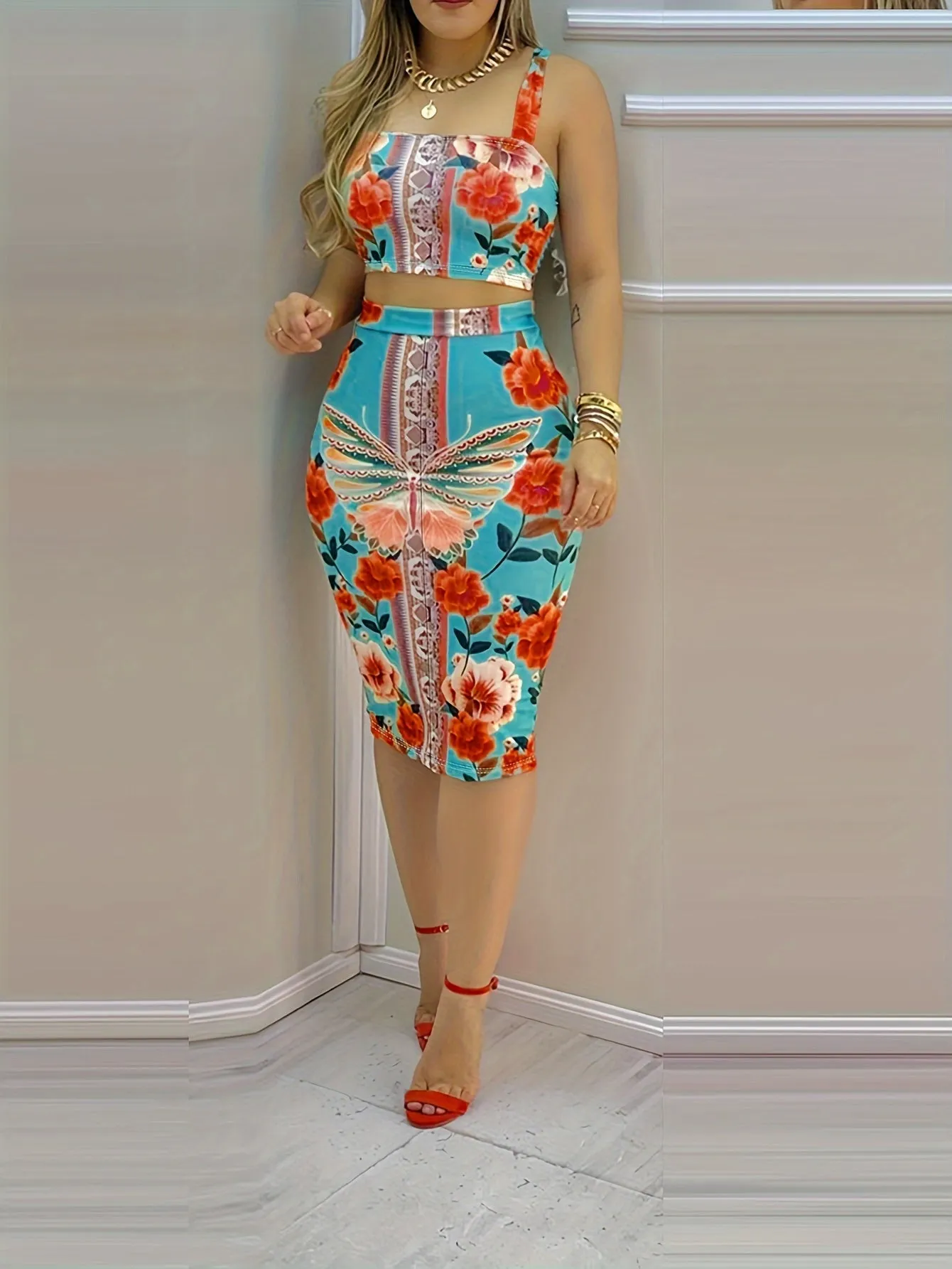 Floral Print Elegant Skirt Suit – Chic Formal &amp; Office Wear