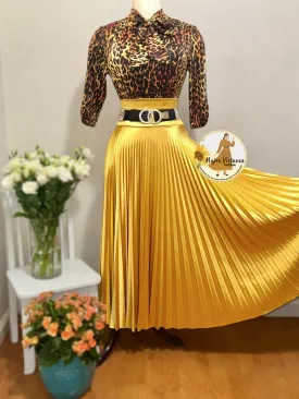 Gold Satin Pleated Skirt