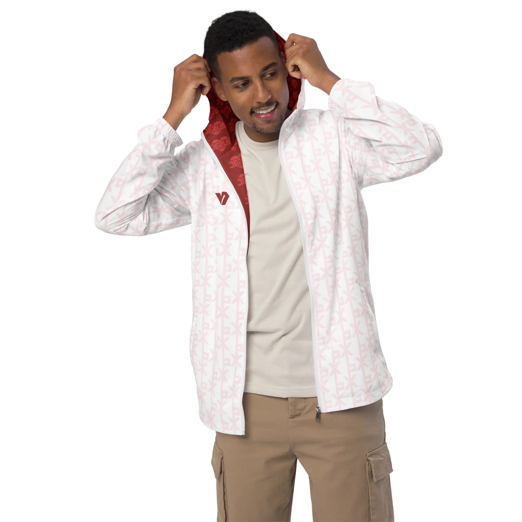 Jesus Loves You His Blood White Simple Men’s windbreaker