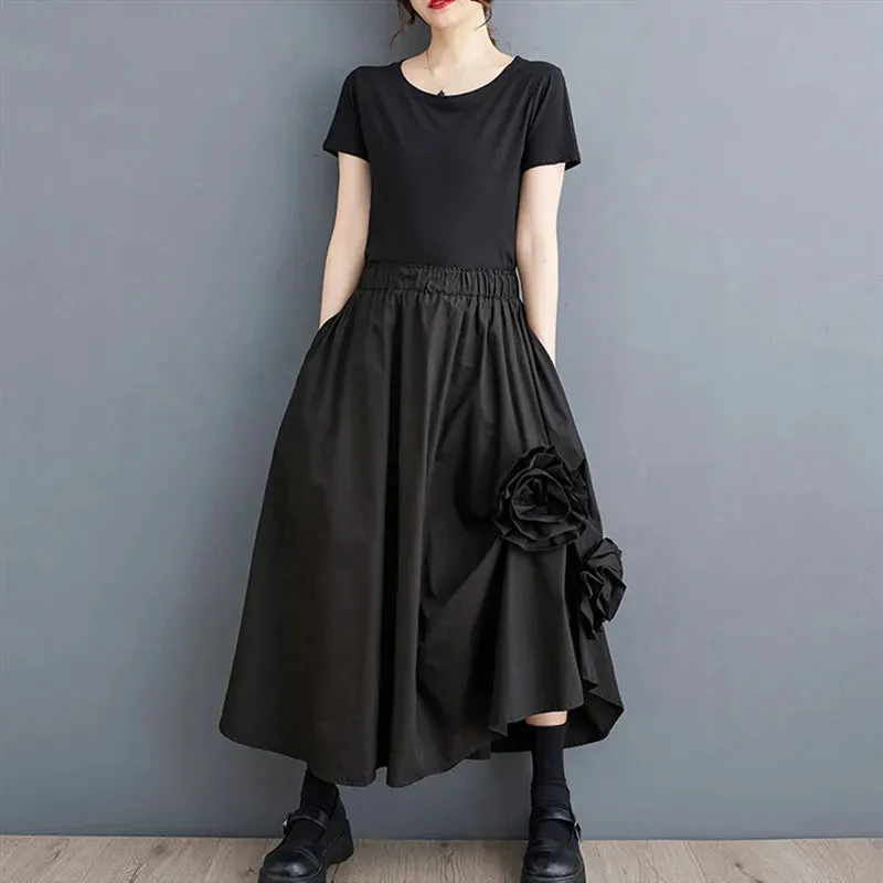 LVSANW black cotton vintage Elastic high waist spring summer autumn casual loose long for woman skirts womens 2024 skirt clothing