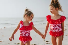 Matching - Strawberry - 1 Pc Zipper Ruffle Swimsuit