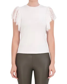 Ookie & Lala Crew Neck Top with Lace Shoulder Detail