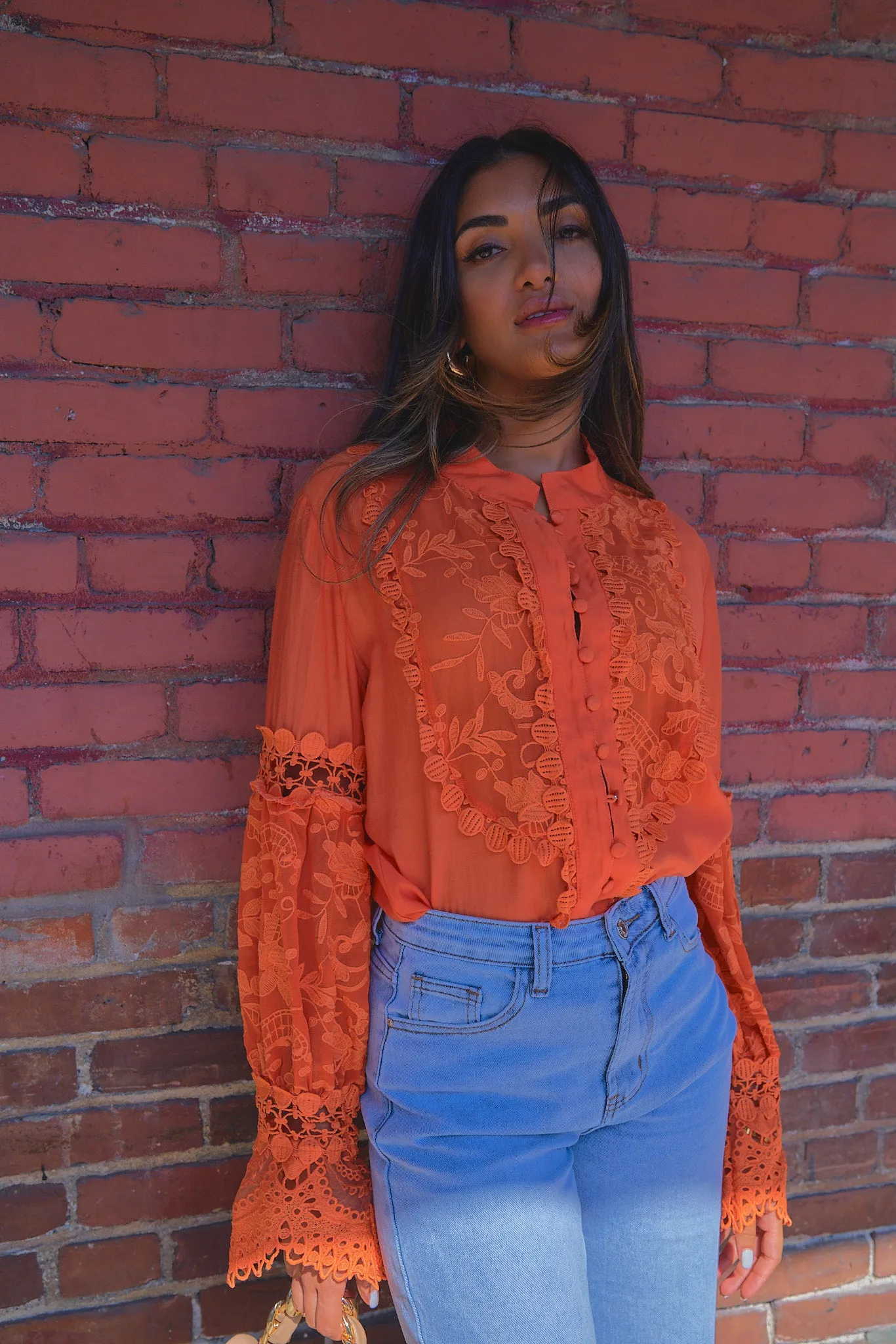 Orange Lace Top
