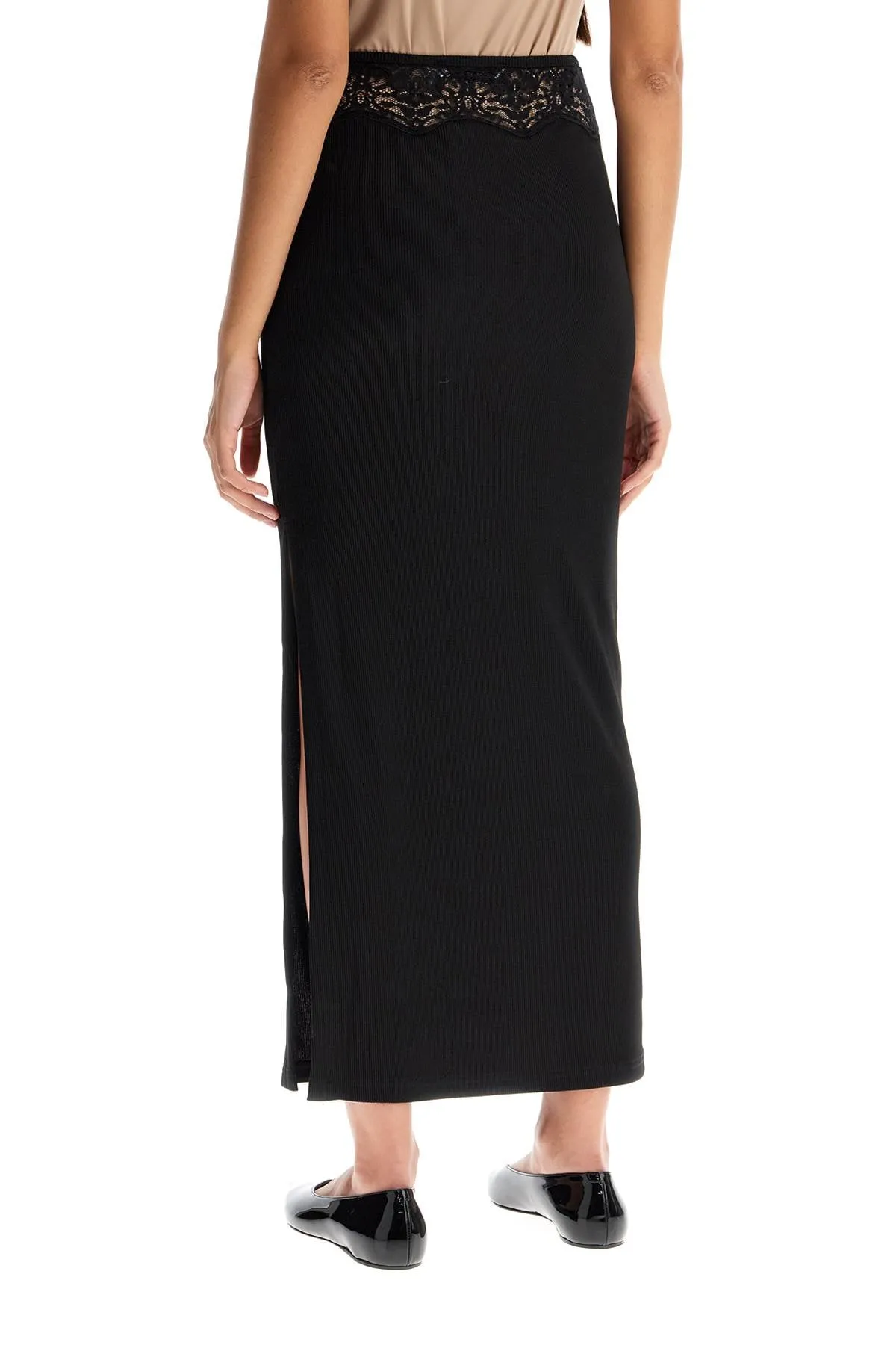 "knitted skirt with lace detail 24034120 BLACK